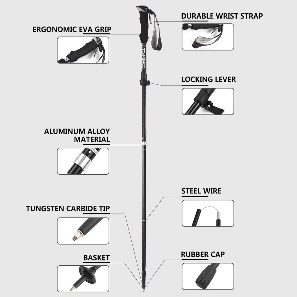 TOMSHOO Lightweight Collapsible Trekking Pole Set for Hiking Camping Backpacking Sturdy and Portable
