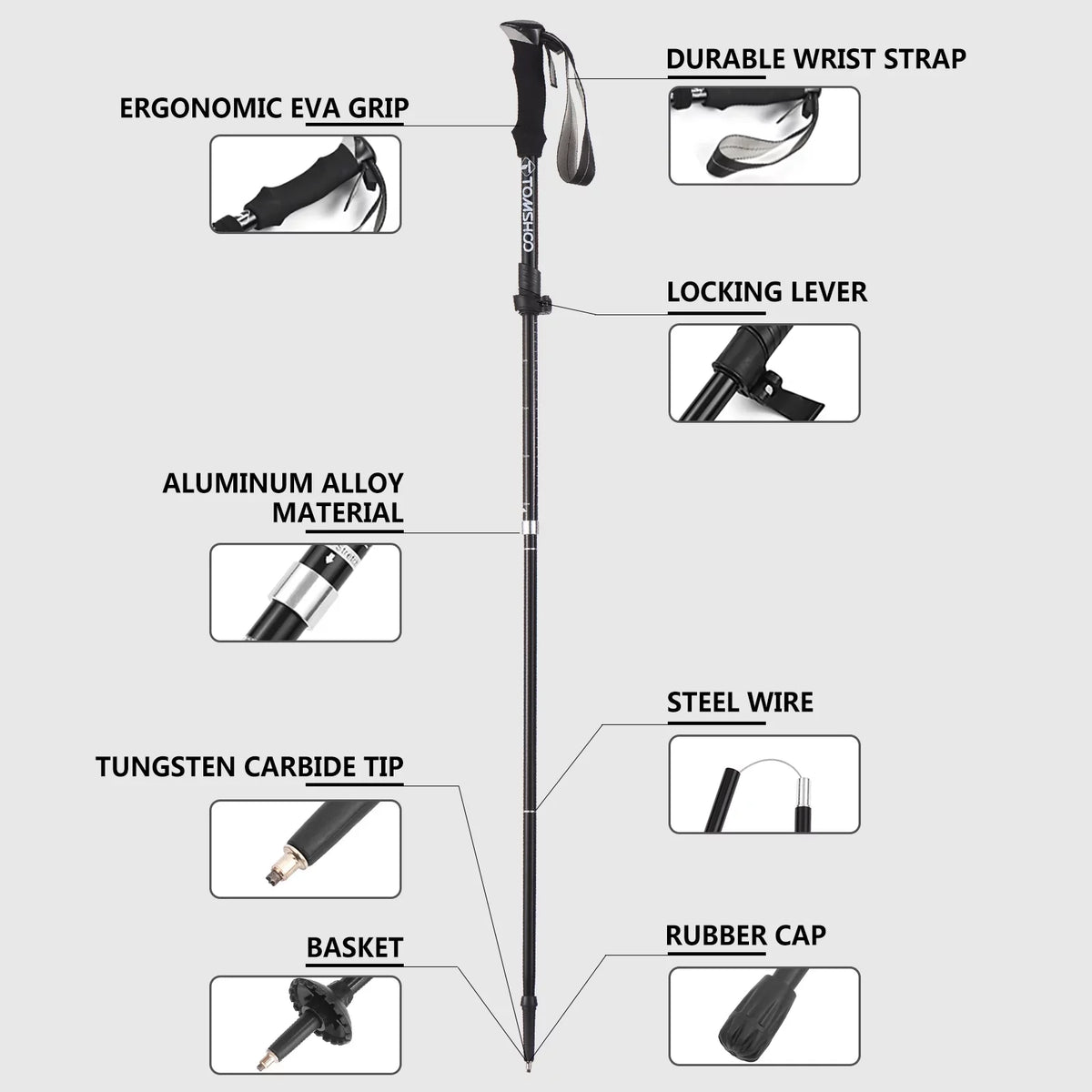 TOMSHOO Lightweight Collapsible Trekking Pole Set for Hiking Camping Backpacking Sturdy and Portable