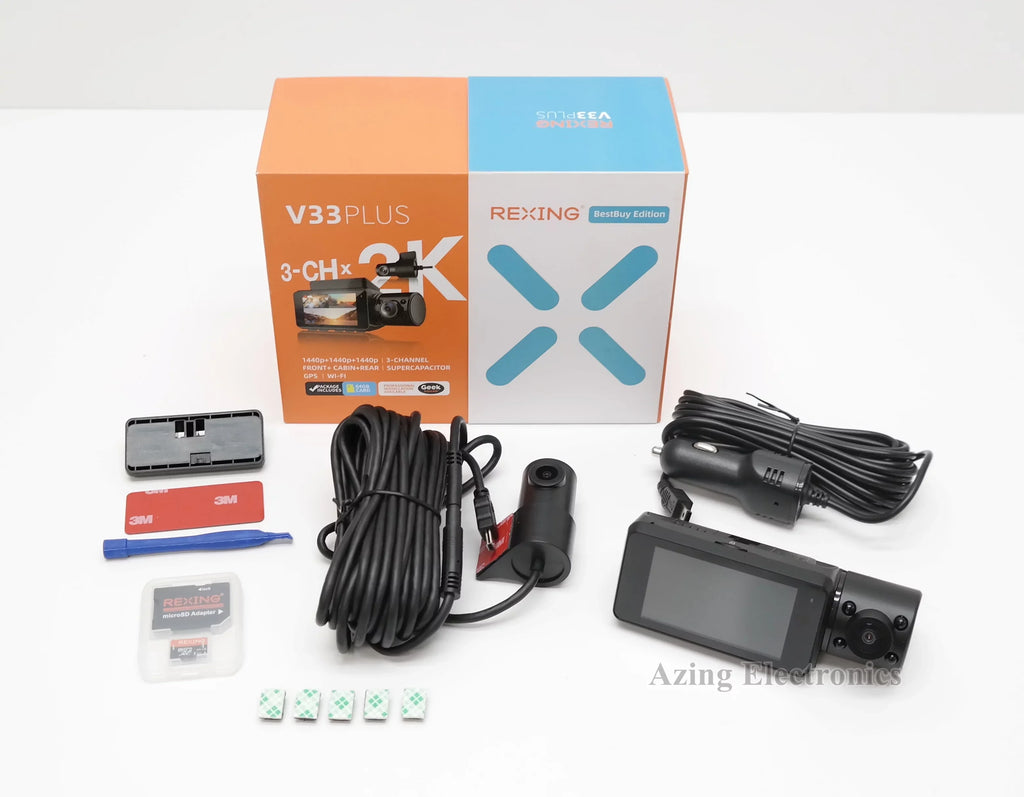 Used Rexing V33 3 Channel 1440p+1440p+1440p Resolution Dashcam with Front +Cabin +Rear camera, GPS BBY-V33
