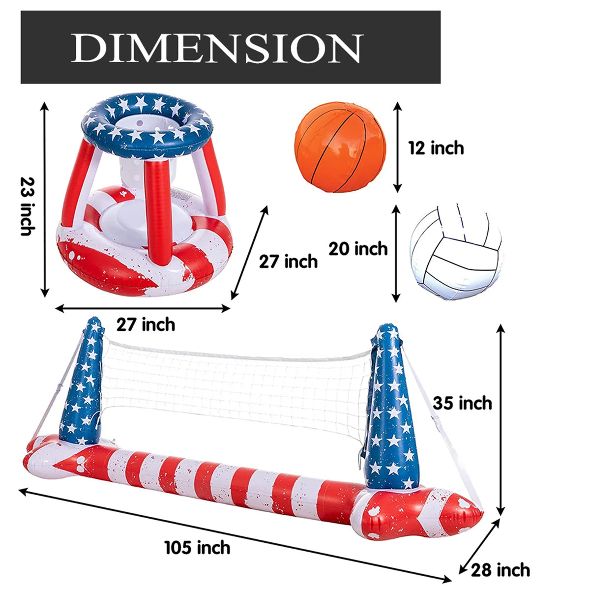 Air-filled Pool Flag Floats Set Volleyball Net & Basketball Hoops