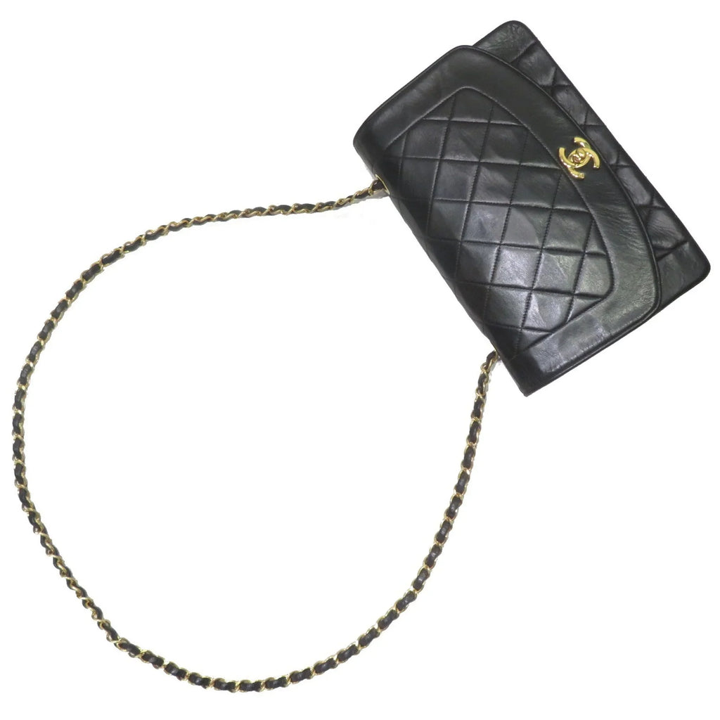 Pre-Owned CHANEL Chanel Matelasse Diana Chain Shoulder Bag Black Lambskin Women's Men's (Fair)