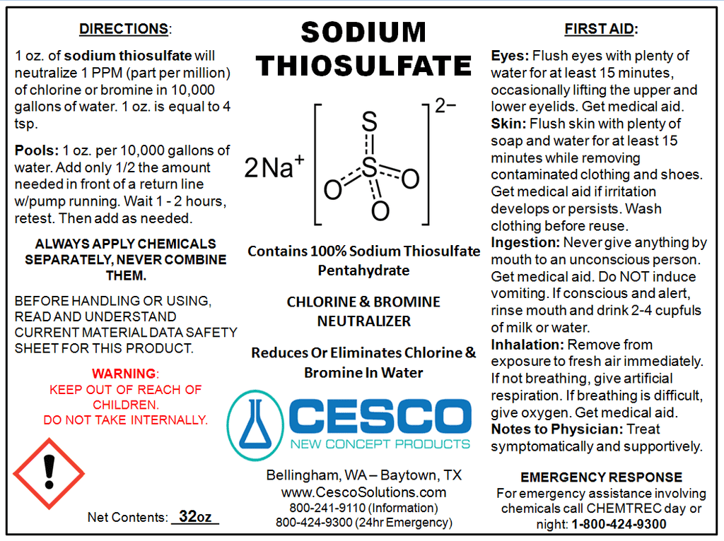 Pool Dechlorinator Sodium Thiosulfate Pentahydrate 15 lbs by Cesco Solutions - Premium Chlorine Neutralizer for Pools, Aquarium, Pond - Technical-Grade Chlorine Remover for Hot Tubs - Bulk Package