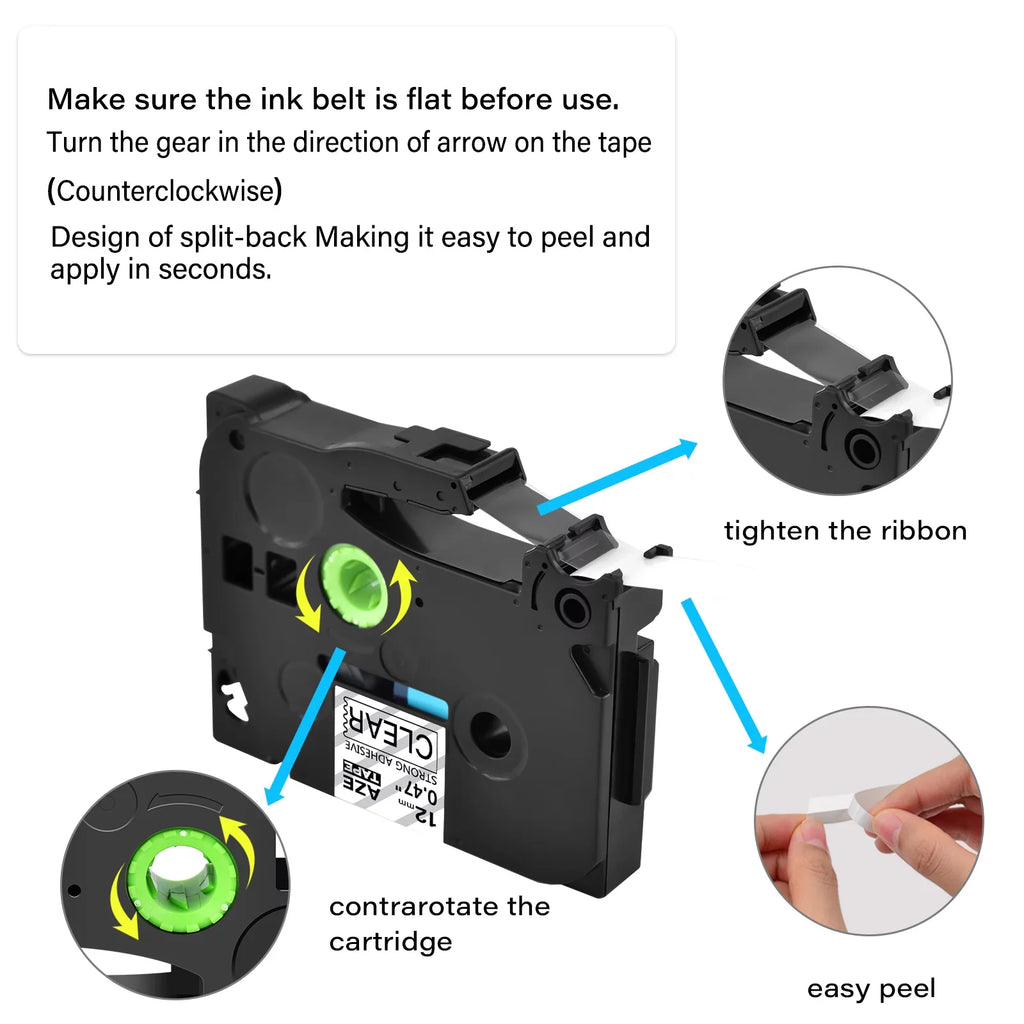 GREENCYCLE 8PK Compatible for Brother P-touch Black on Clear 12mm TZ TZe TZe-S131 TZ-S131 TZ-131 TZe-131 Extra Strength Laminated Label Tape