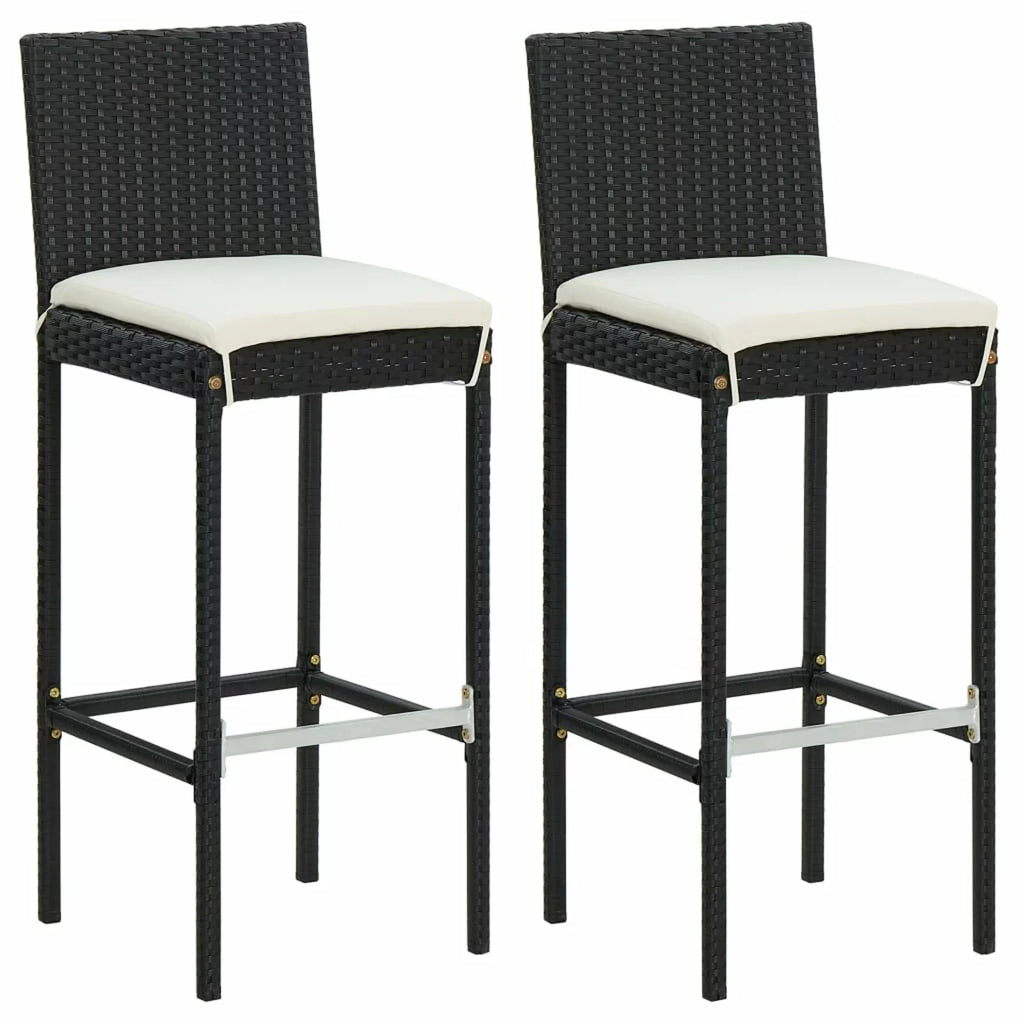 Anself 3 Piece Patio Bar Set Bar Table and 2 Cushioned Bar Stool Chair with Footrest and Backrest Black Poly Rattan for Patio, Balcony, Garden, Backyard, Outdoor Furniture