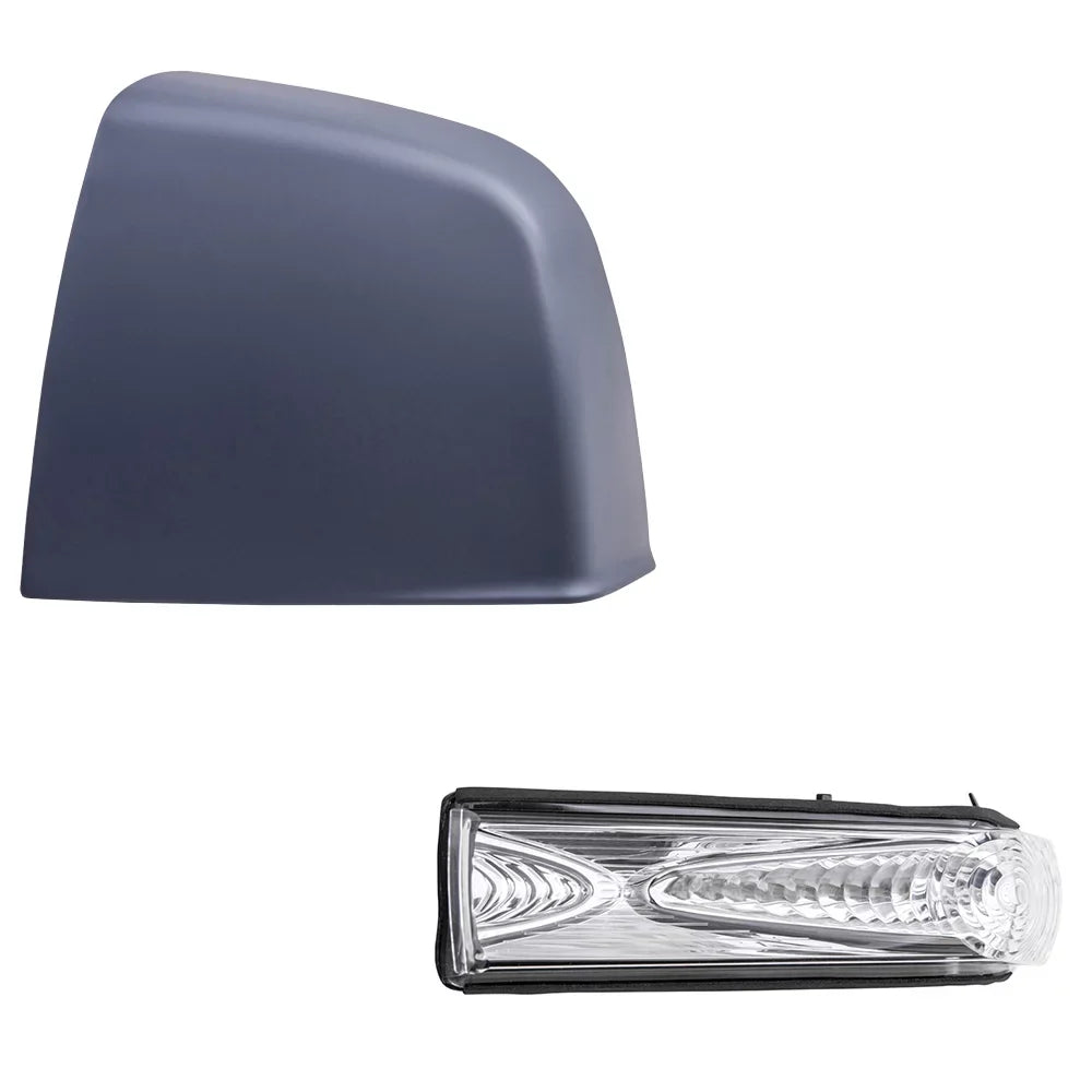 Brock Aftermarket Replacement Driver Left Door Mirror Cover Coat To Match Gray And Turn Signal Light Set Compatible With 2015-2021 RAM Promaster City SLT/Tradesman SLT