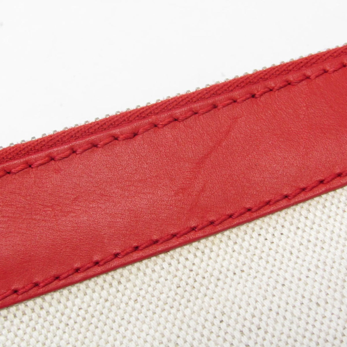Pre-Owned Balenciaga 373840 Women's Leather,Canvas Clutch Bag,Pouch Beige,Red Color (Good)