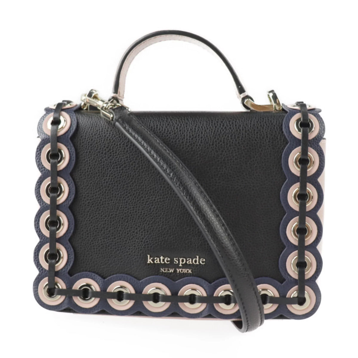 Pre-Owned Kate Spade Maisy Patternson drive grommet handbag WKRU5899 leather black pink beige gold hardware 2WAY shoulder bag punching (Good)