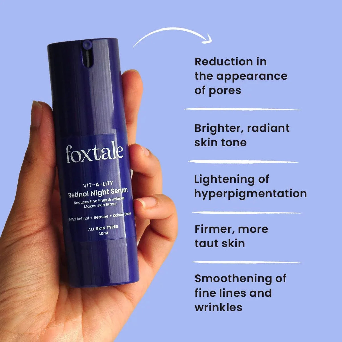 Foxtale 0.15% Beginner Friendly Retinol Night Serum for Anti Ageing | Retinol Night Cream | Face Lift and Tightening | Reduces fine lines and wrinkles | No Purg