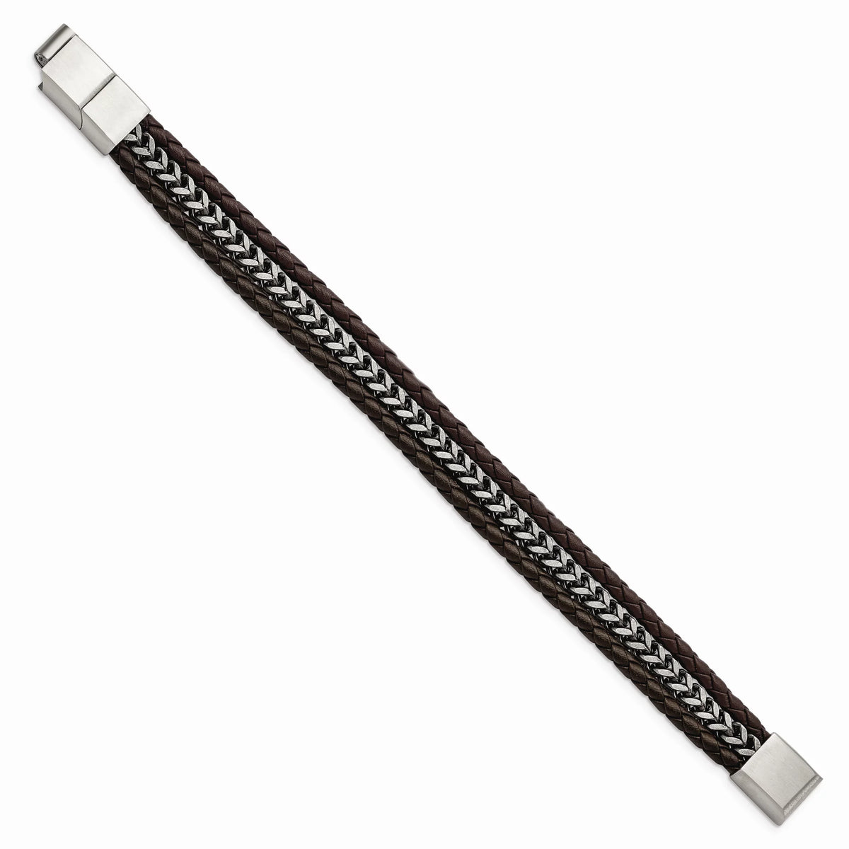 Primal Steel Stainless Steel Antiqued and Brushed Brown Leather with 0.5 Inch Extension Bracelet