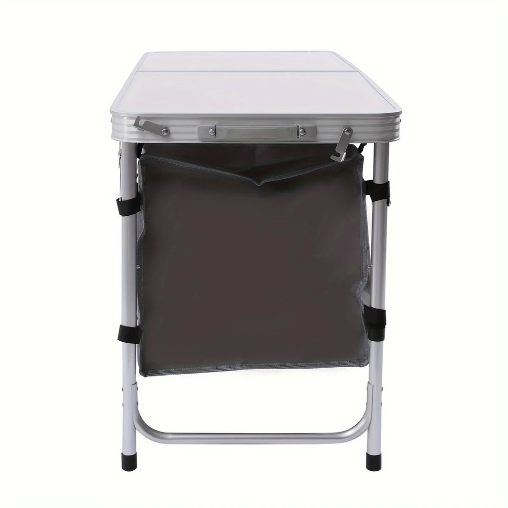 Folding Camping Table with Storage Compartment Lightweight Camp Kitchen Table Height Adjustable Indoor Outdoor Table Perfect for Tailgating Backyards BBQ Picnic
