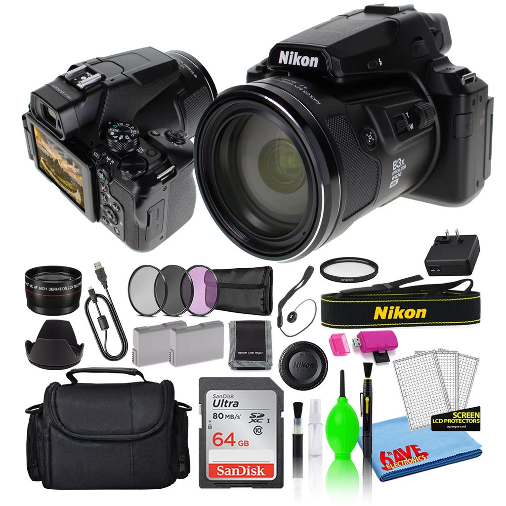 Nikon COOLPIX P950 16MP Super Zoom Digital Camera (26532) Package with 64GB SD Card + Bag + Filters + Extra Battery + Telephoto Lens + More