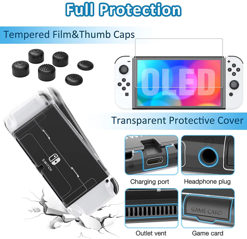 HEYSTOP Switch OLED Accessories for Nintendo Switch OLED Case Bundle,27 in 1 Carry Case for Switch OLED with Protective Cover,Grip Cover,Screen Protector,Game Cards Case,Grip Charge Dock, Black
