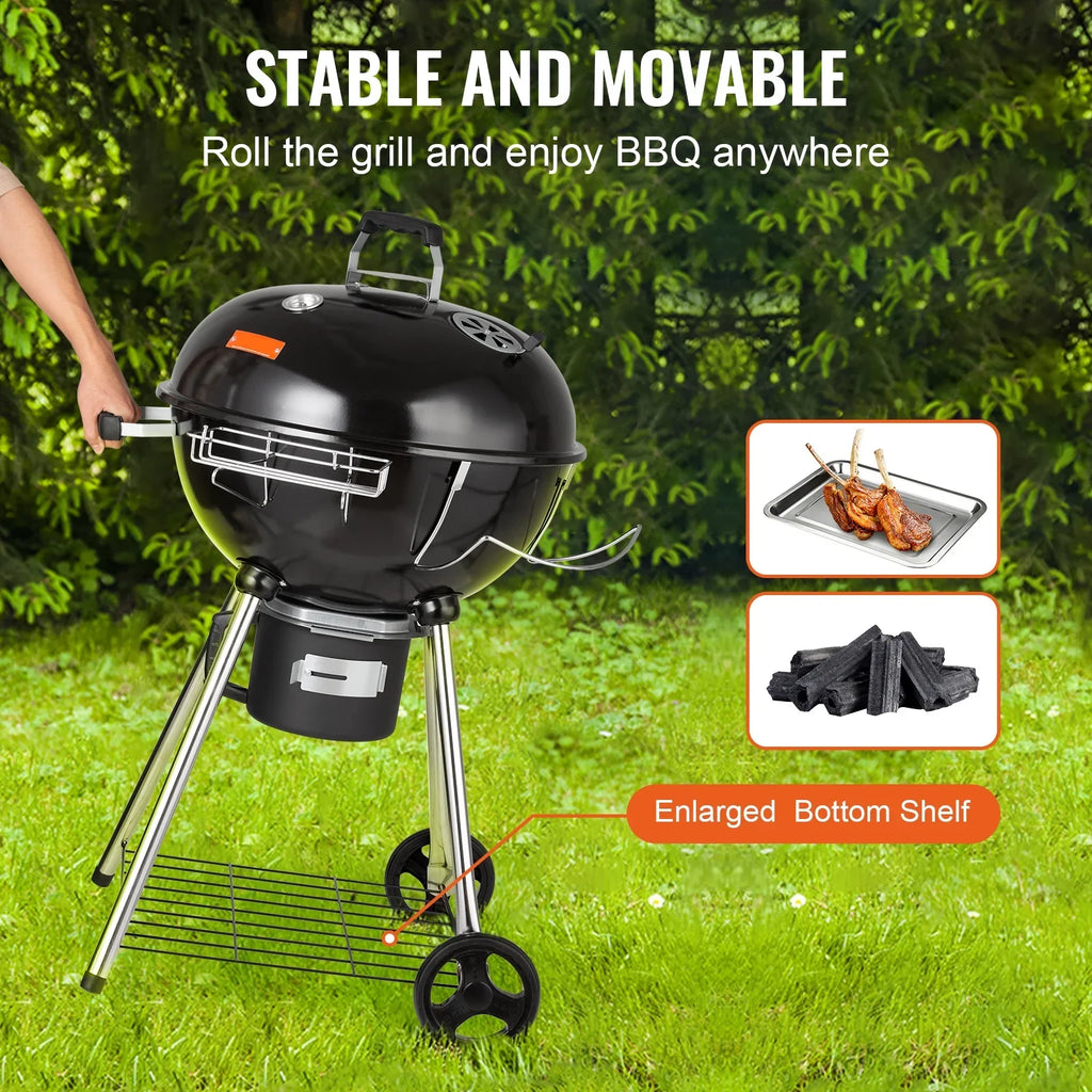 Skyflow 22 inch Kettle Charcoal Grill Outdoor Picnic Patio Barbecue Cooking, Portable Grill Propane Gas Kettle Grills w/Cover, Iron & Steel Small BBQ Grill