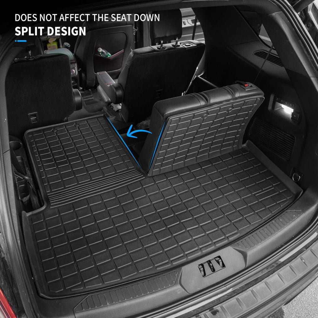 Fit 2020 2021 2022 2023 Ford Explorer Cargo Liner TPE All Weather Trunk Mat Back Seat Cover Protector for 6&7 Passenger Explorer Accessories (Trunk Mat with Backrest Mat)