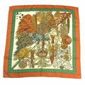 Pre-Owned HERMES Hermes Carre 90 Scarf Muffler Les Legendes de l'Arbre Tree Legend Orange x Green 100% Silk aq7062 (Good)