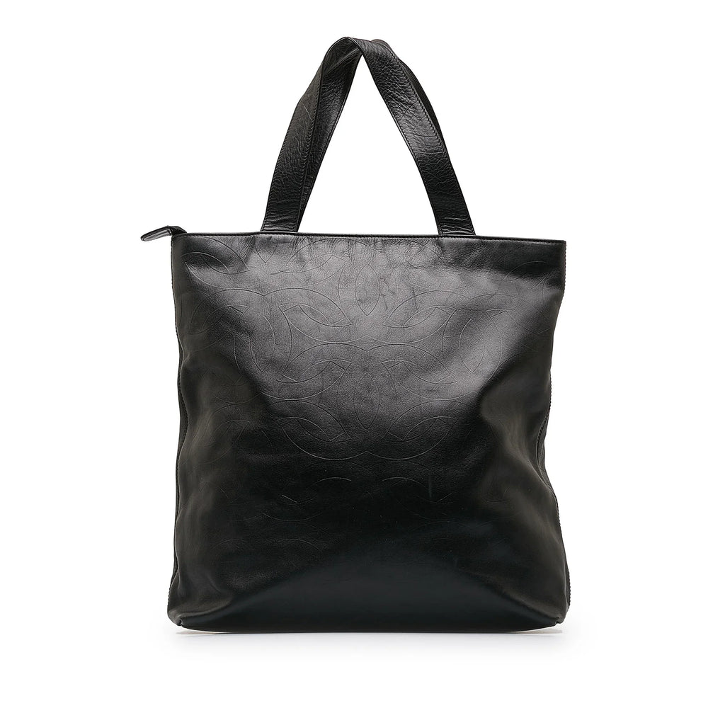 Pre-Owned Authenticated Chanel CC Tote Lambskin Leather Black Tote Bag Unisex (Good)