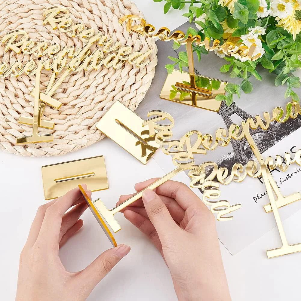 8 Packs Acrylic Reserved Table Sign Golden Wedding Reserved Seating Signs Mirrored Wedding Reception Sign Guest Reservation Standing Table Signs for Restaurant Wedding Party Events Decor