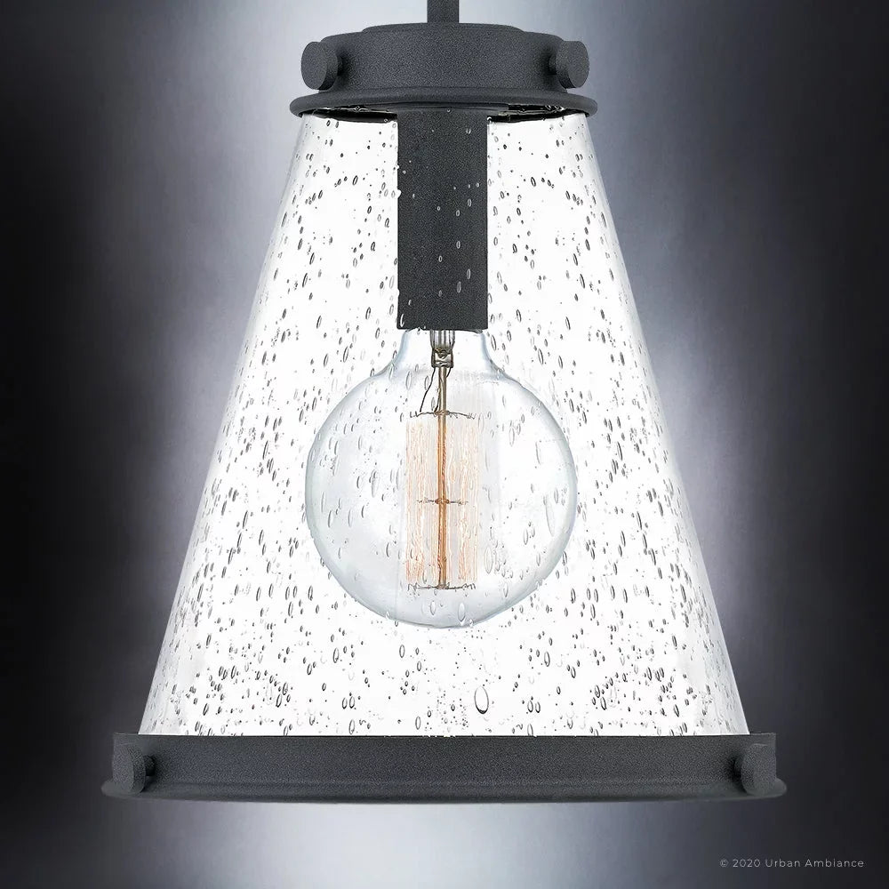 Luxury Modern Farmhouse Indoor Pendant, 14.75''H x 13.00''W, with Casual Style Elements, Transitional Design, Black Sand Finish and Clear Seeded Glass, UQL4290