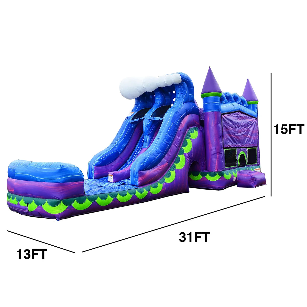 JumpOrange Outdoor Mermaid Titan Commercial Grade Blow-up Slide and Bounce House Dual Lane with Pool for Kids and Adults with Blower