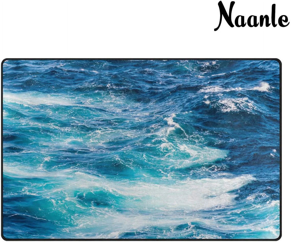 Wellsay Sea Ocean Wave Non Slip Area Rug for Living Dinning Room Bedroom Kitchen, 4' x 5'(48 x 63 Inches / 120 x 160 cm), Sea Ocean Wave Nursery Rug Floor Carpet Yoga Mat