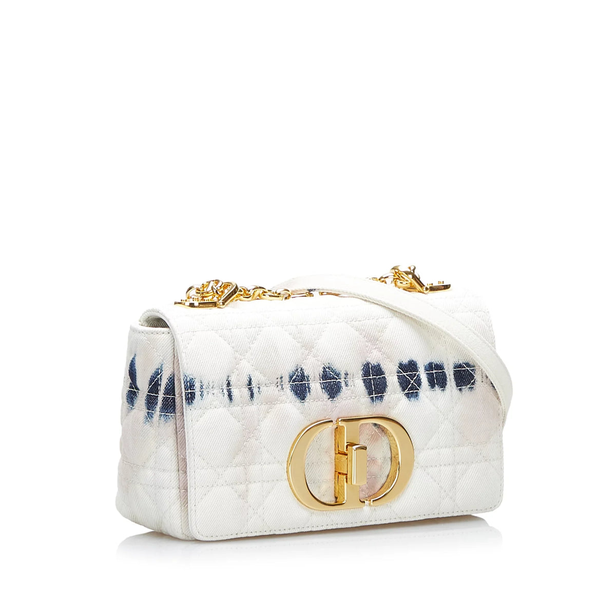 Pre-Owned Authenticated Dior Small Tie Dye Caro Denim Fabric White Crossbody Bag Unisex (Good)