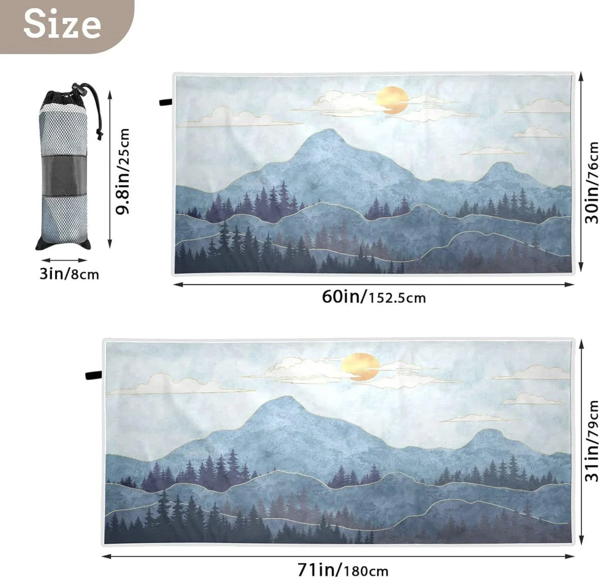 Bestwell Mountain Beach Towel - Super Absorbent Oversized Travel Towels - Lightweight Compact Quick Dry Towel for Swimming Camping Holiday （420）