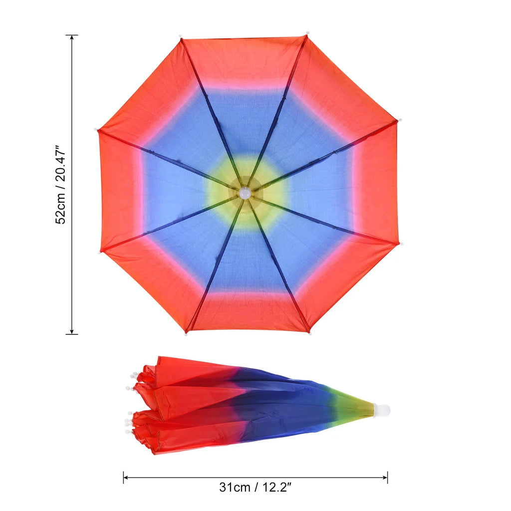 Uxcell 20" Fishing Umbrella Hat Folding Sun Rain Cap Head Umbrella Rainbow Color 4 Pack
