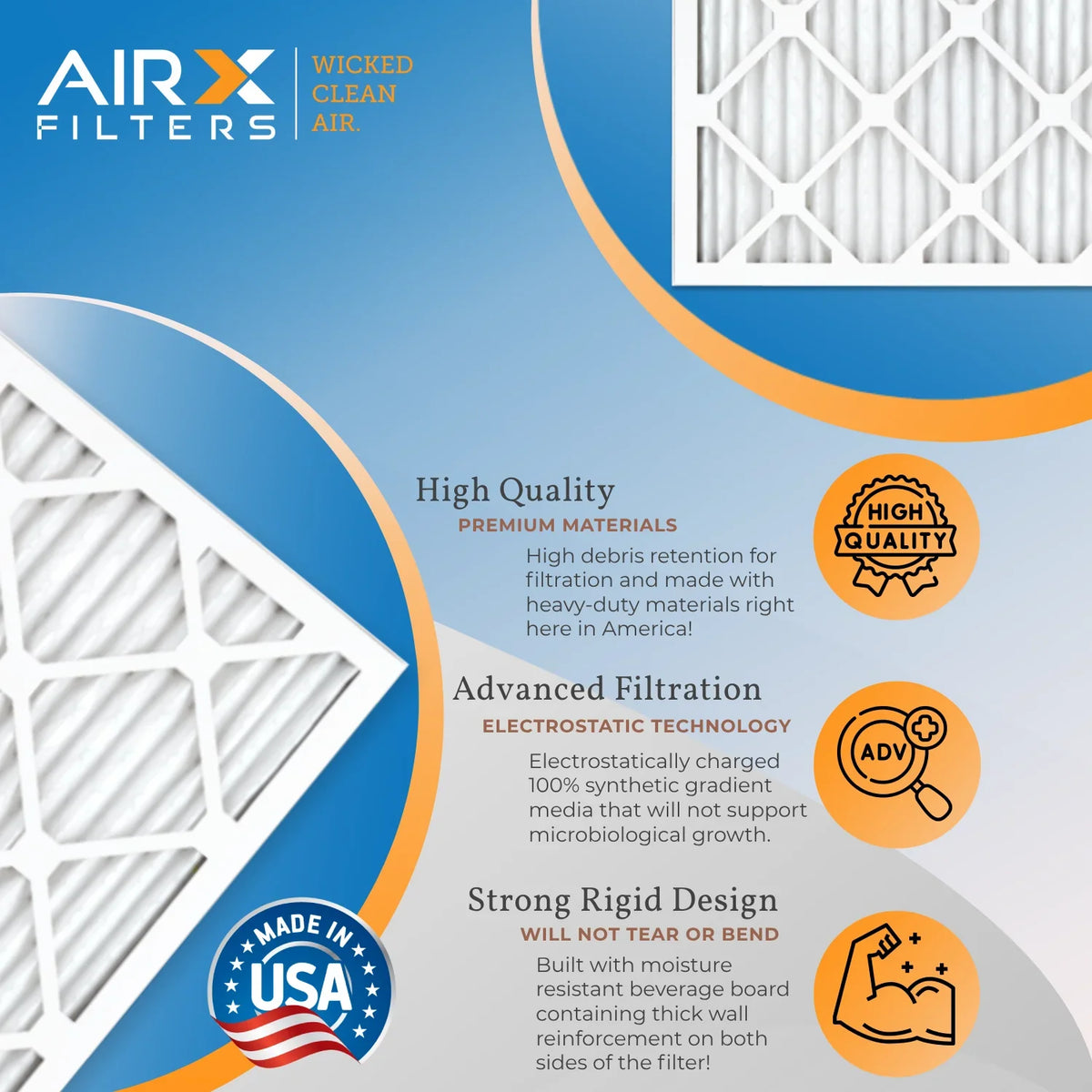 12x20x1 Air Filter MERV 13 Comparable to MPR 1500 - 2200 & FPR 9 Electrostatic Pleated Air Conditioner Filter 6 Pack HVAC AC Premium USA Made 12x20x1 Furnace Filters by AIRX FILTERS WICKED CLEAN AIR.
