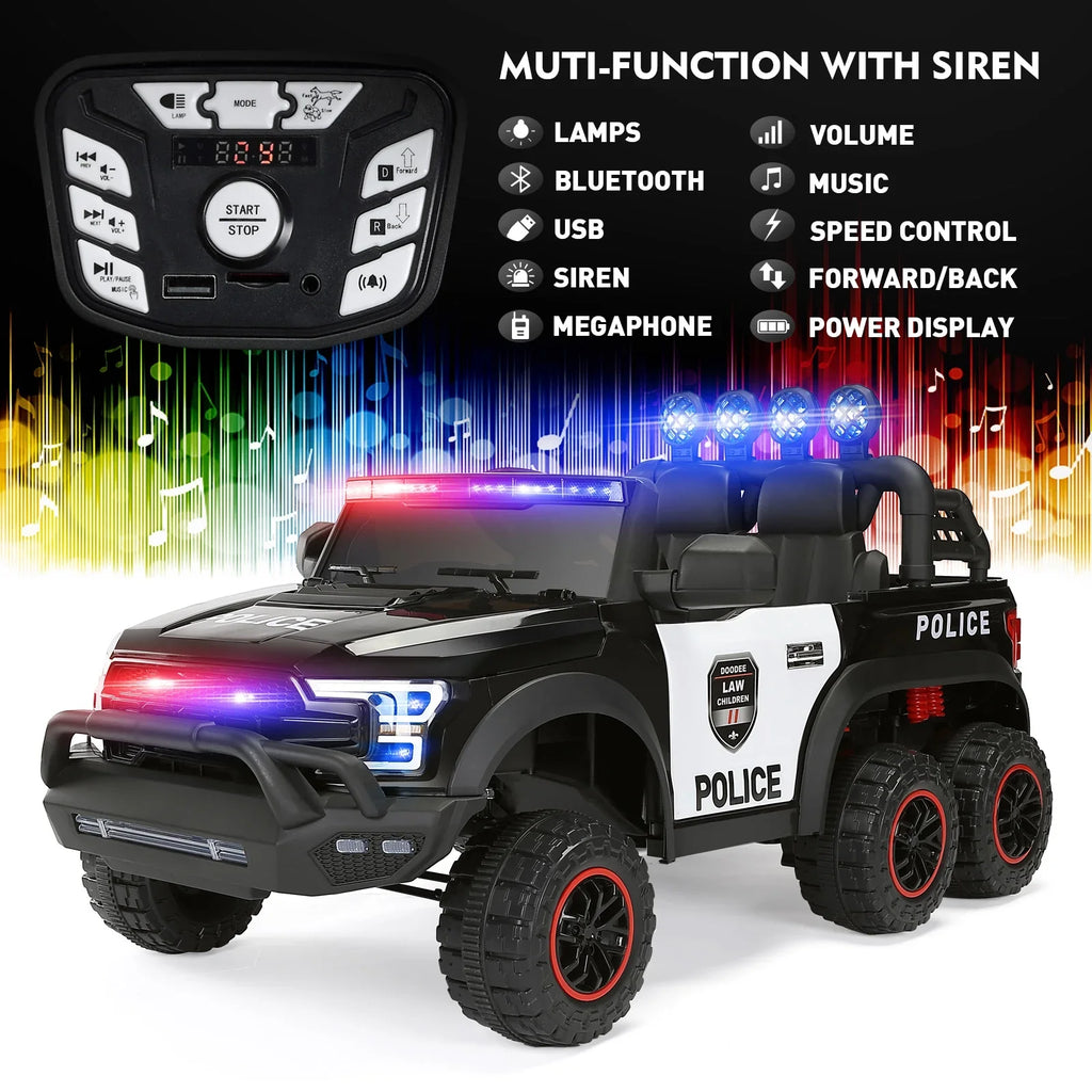 JOYLDIAS 6 Wheels 12V Kids Ride on Police Car Toy with Remote Control (Black)