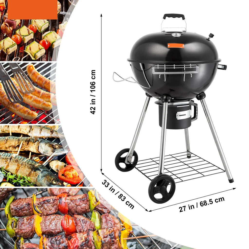 Skyflow 22 inch Kettle Charcoal Grill Outdoor Picnic Patio Barbecue Cooking, Portable Grill Propane Gas Kettle Grills w/Cover, Iron & Steel Small BBQ Grill