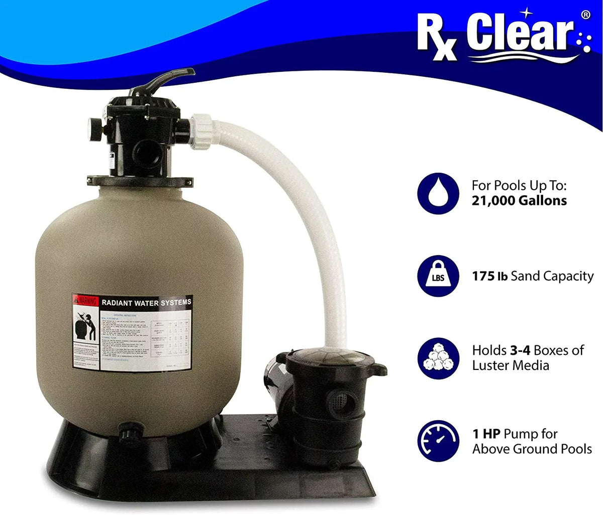 Rx Clear Radiant 19" Above-Ground Pool Sand Filter with 1 HP Extreme Force Pump