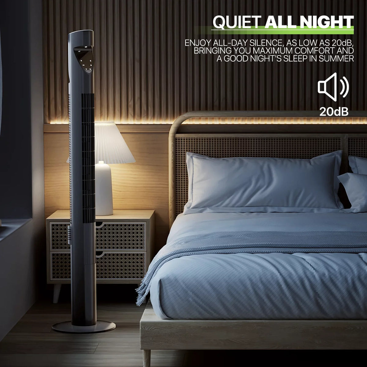 3-Speeds Tower Fan w/Remote & LED 47"Oscillating Bladeless Low Noise Fan USA
