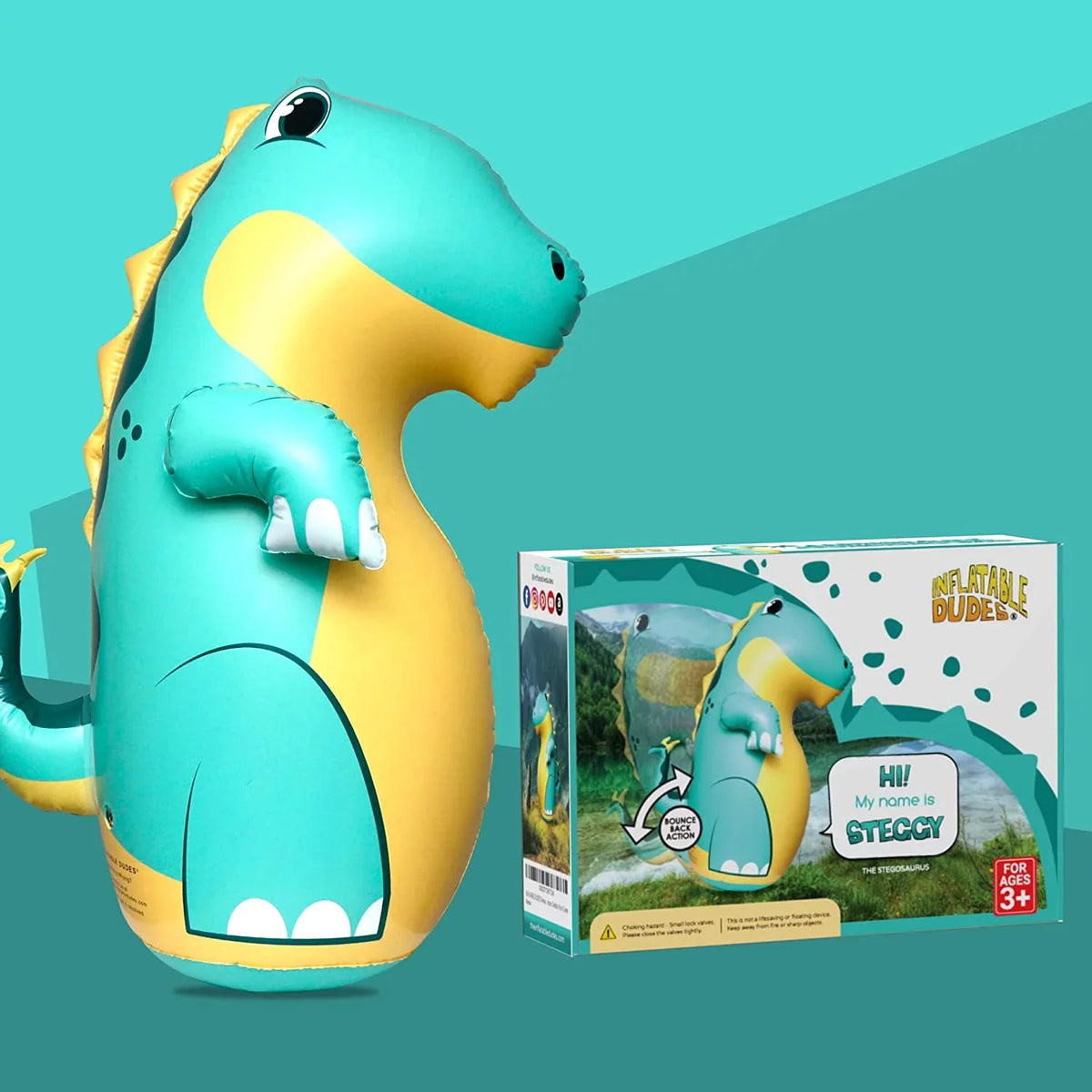 Blow-up Dudes) Green Stegosaurus Dinosaur 47 inches -Kids Punching Bag |Filled with Sand