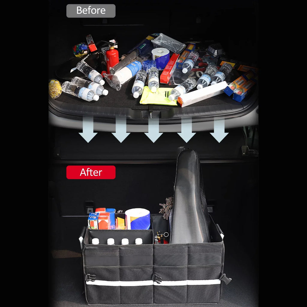 Andoer Car Trunk Organizer, Oxford Cloth Folding Storage Box with Reflective Strip, 55L Capacity, Automotive Cargo Organizer