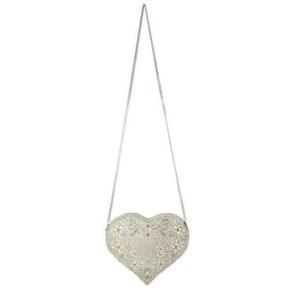 Mary Frances Spark of Love Silver Heart spring Beaded Crossbody Handbag BAG NEW