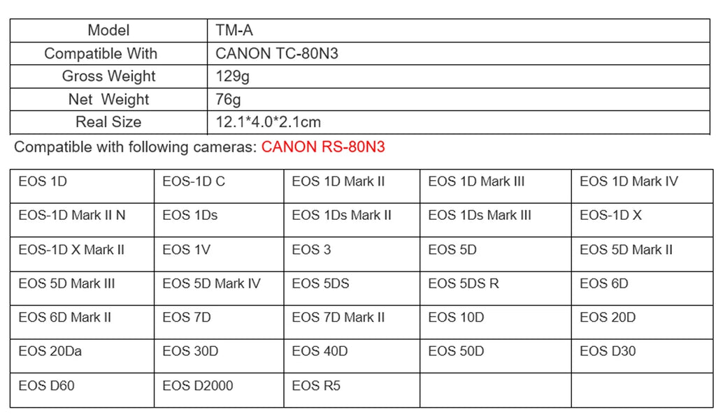 JJC TM-A Intervalometer Timer Remote Shutter Cord for Canon EOS 1D 1D C 1D Mark II III IV II N 1Ds Mark II III 1D X 1D X Mark II 5D Mark II III IV 5DS 5DS R 6D 6D Mark II 7D 7D Mark II 50D EOS R5