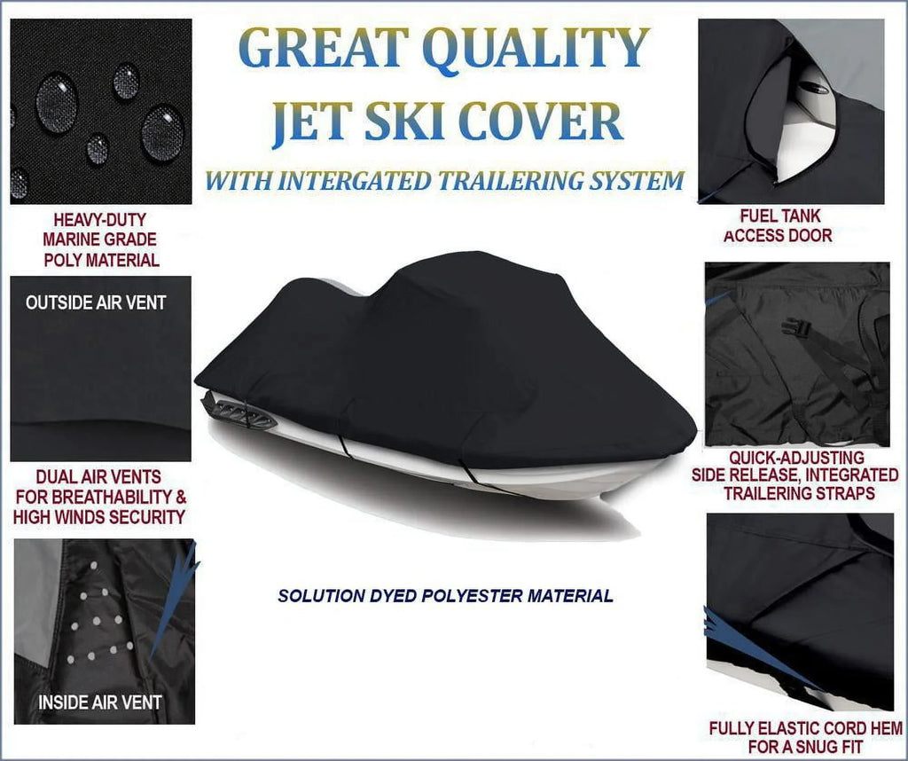 BLACK 600 DENIER JetSki Cover Compatible for Sea Doo Sea-Doo GTI SE 130 2011 2012 2013 2014 2015 2016 2017 2018 2019 2020 2021 2022 Jet Ski Cover PWC Cover