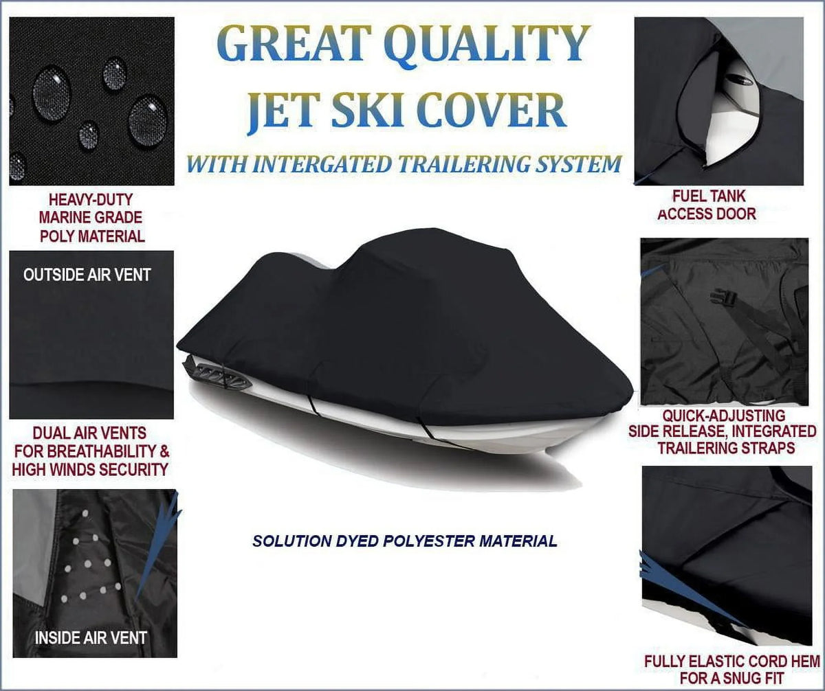 BLACK 600 DENIER JetSki Cover Compatible for Sea Doo Sea-Doo GTI SE 130 2011 2012 2013 2014 2015 2016 2017 2018 2019 2020 2021 2022 Jet Ski Cover PWC Cover