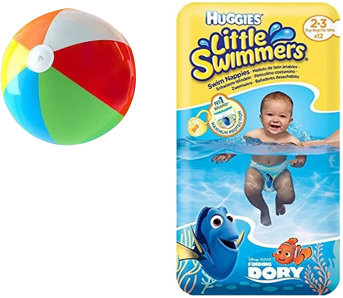 X-Small - Little Swimmers Disposable Swim Diapers, 7lb-18lb., 12-Count Bonus Air-filled Pool Ball 5 inch