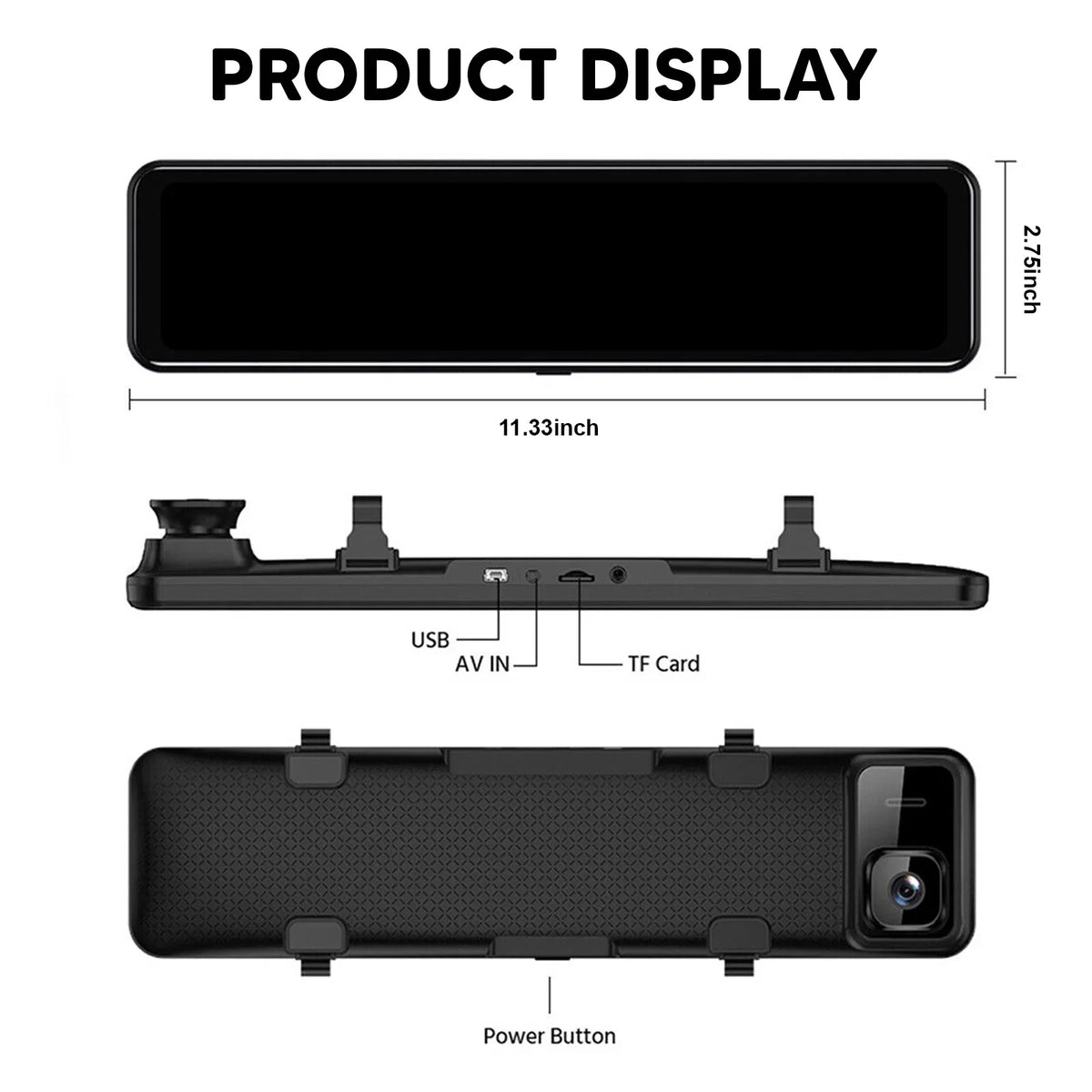 Car Rear View Mirror Camera Dual Dash Cam DVR Video Recorder Driving Recorder with Night Vision Panoramic Rearview Mirror with 4K 12" Full Touch Screen