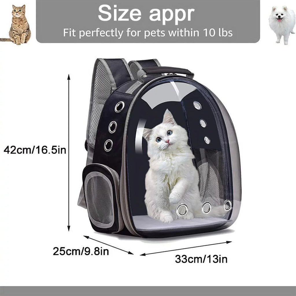 Cat Backpack Carriers Bag, Dog Backpack, Pet Bubble Backpack for Small Cats Puppies Dogs Bunny, Airline-Approved Ventilate Transparent Capsule Backpack for Travel, Hiking and Outdoor Use- Black