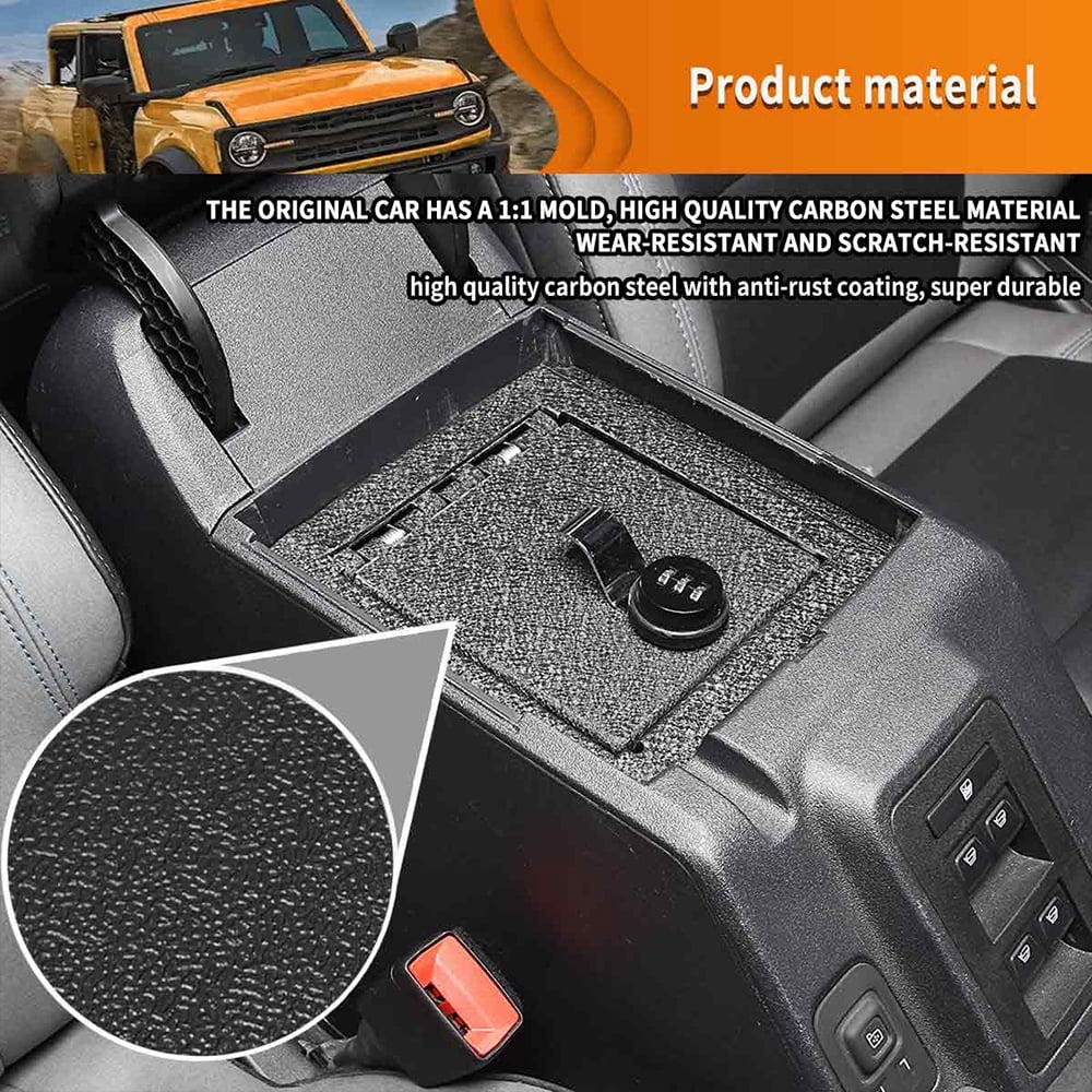 ALLTIMES Center Console Box Safe for Ford for Bronco 2Door/4Door 2021-2022, 3-Digit Password, Black Carbon Steel with Anti-rust Coating