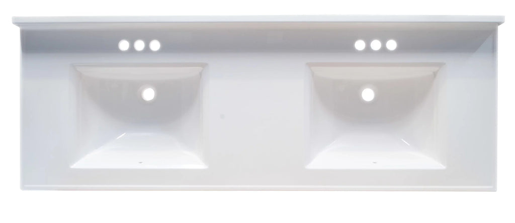 Design House 557678-WHT 61-inch Camilla Cultured Marble Centerset Mount Rectangle Double Bowl Vanity Top with Integrated Backsplash, Solid White
