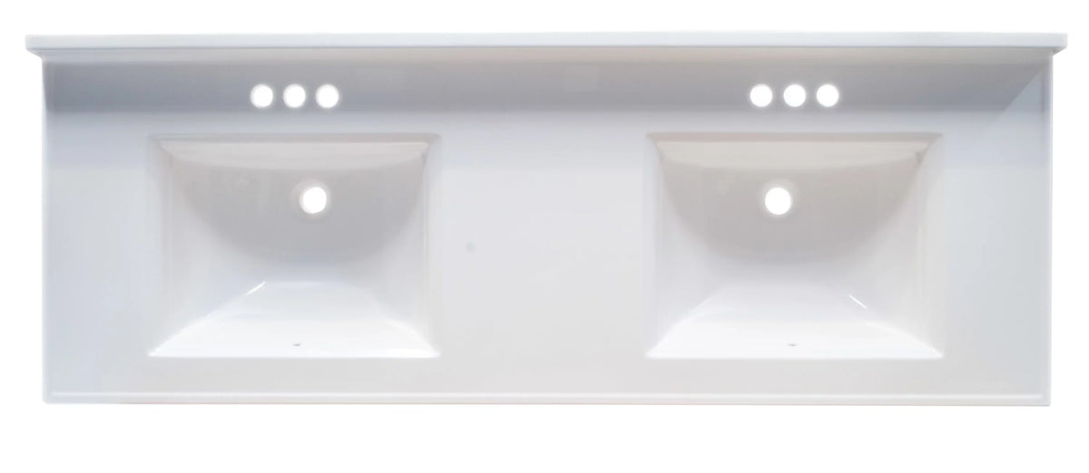 Design House 557678-WHT 61-inch Camilla Cultured Marble Centerset Mount Rectangle Double Bowl Vanity Top with Integrated Backsplash, Solid White